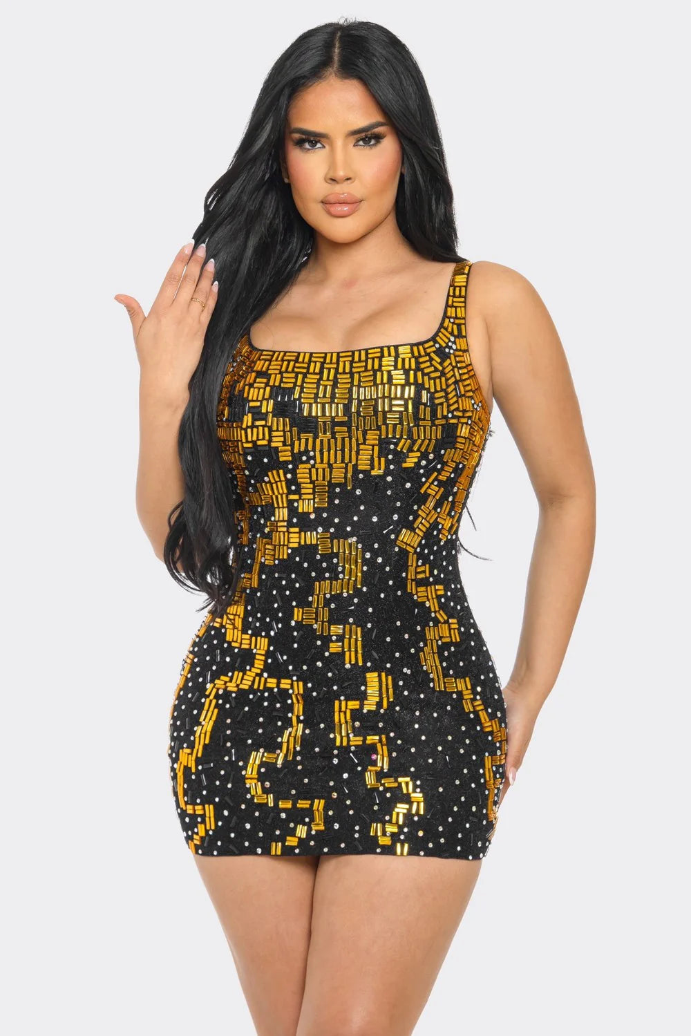 Wholesale BCCDS13051 Geometric Pattern Sparkly Bodycon Mini Dress