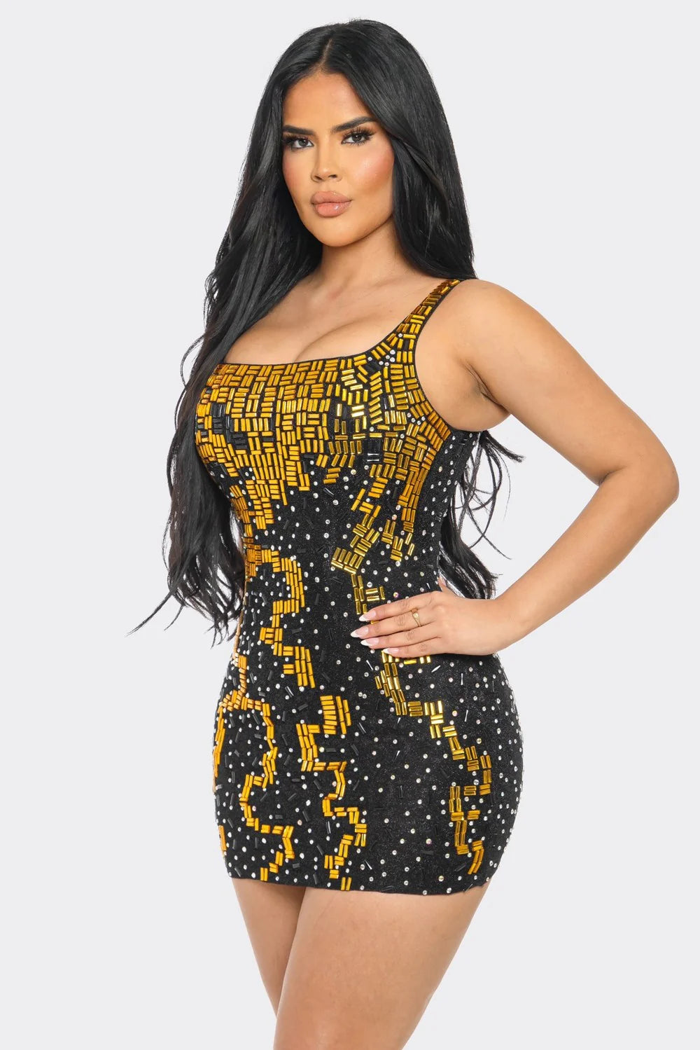 Wholesale BCCDS13051 Geometric Pattern Sparkly Bodycon Mini Dress